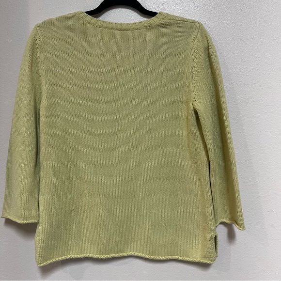 J Jill V Neck Yellow 100% Cotton 3/4 Sleeve Pullover Sweater Size Large - Picture 2 of 6